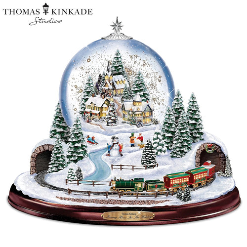 The Bradford Exchange Thomas Kinkade Journey Home for the Holidays Christmas Snow Globe Decoration With Musical Illuminated Village Miniature Moving Train Plays 8 Xmas Melodies 9.5"-Inches