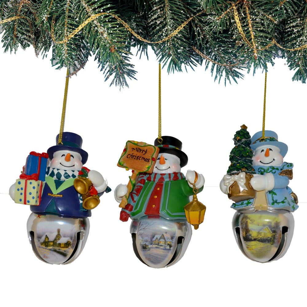 The Bradford Exchange Snow-Bell Holidays Ornaments #7 Set of 3 Christmas Decoration by Thomas Kinkade 3.5-inches - RCE Global Solutions