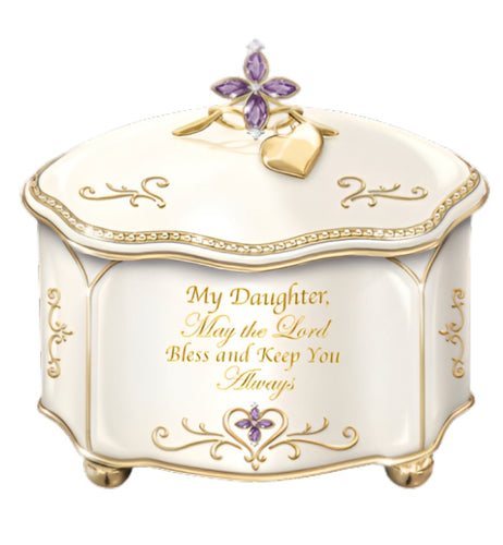 The Bradford Exchange May the Lord Bless You Daughter and Keep You Music Box Crafted Lustrous Triple Fired Heirloom Porcelain with Genuine 22K Gold Accents 3.5-inches - RCE Global Solutions