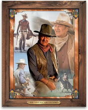 Load image into Gallery viewer, The Bradford Exchange The Legend Of John Wayne Wall Decor Self-Illuminating Wall Decor Stained Glass Artwork with LED Lights and Rustic Wooden Frame 16&quot; W x 20&quot; H - RCE Global Solutions
