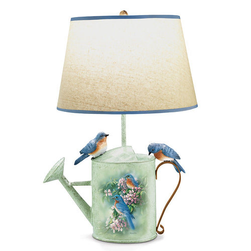 The Bradford Exchange Country Bluebirds Sculpted Songbird Accent Lamp With Watering Can Base by Rosemary Millette 18.5-inches - RCE Global Solutions