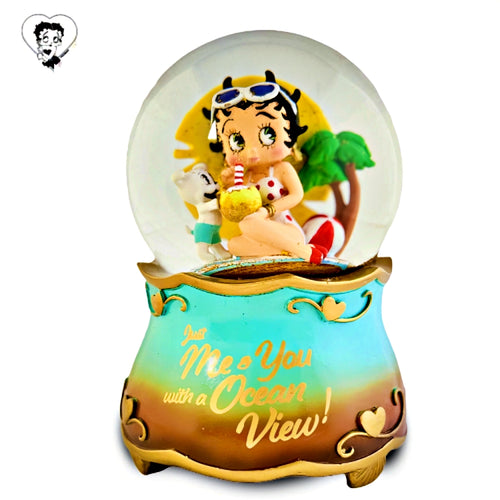 The Bradford Exchange Betty Boop™ Illuminated Glitter Globe Collection Issue #6: 'Just Me & You And An Ocean View' Hand-Painted Collectible Globe with Glittery Red Dress and Pudgy 6-Inches