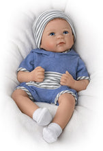 Load image into Gallery viewer, The Ashton-Drake Galleries Caleb Lifelike Weighted TrueTouch™ Silicone Baby Doll with Rooted Hair by Linda Murray 18-inches
