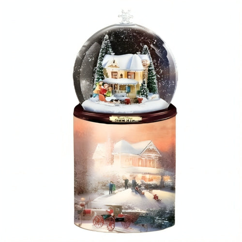 The Bradford Exchange Thomas Kinkade Scent-sational Holiday Treasures Flameless Snowglobe Candle – Issue #2 “Deck the Halls” Illuminated Glitter Globe with Scent, Music & Hand-Painted Art, 9"