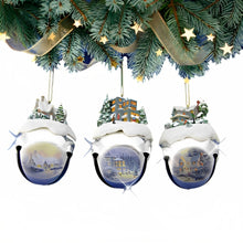 Load image into Gallery viewer, The Ashton-Drake Galleries Winter Sleigh Bells #8 Ornament Collection Set of 3 Christmas Decoration by Thomas Kinkade 3-inches - RCE Global Solutions
