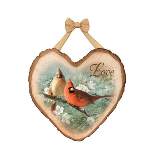 The Bradford Exchange Love's Promise Wall Decor Heart-Shaped Rustic Plaque Featuring Cardinal Art by Joe Hautman 8.5-Inches