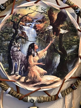 Load image into Gallery viewer, The Bradford Exchange Native Dreams Dreamcatcher Collection Issue #2 Sacred Visions Hand Stretched Leather Art and Sculpted Resin Frame with Feathers Beads Medallion and Arrowhead by Russ Docken 14-inches - RCE Global Solutions
