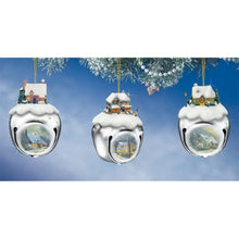 Load image into Gallery viewer, The Ashton-Drake Galleries Winter Sleigh Bells #12 Ornament Collection Set of 3 Christmas Decoration by Thomas Kinkade 3-inches - RCE Global Solutions
