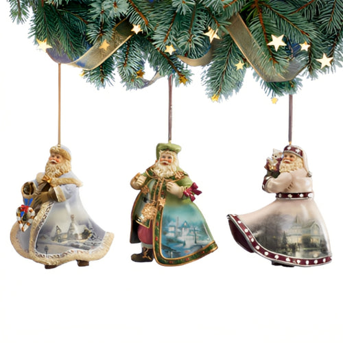 The Ashton-Drake Galleries Victorian Winter Scenes Santas Ornament Collection Issue #18 Painter of Light Artistry Christmas Decoration Set of 3 by Thomas Kinkade 4-inches
