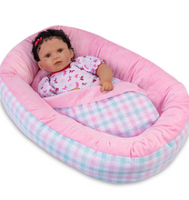 Load image into Gallery viewer, The Ashton-Drake Galleries Reversible Pink &amp; Plaid Bassinet Baby Doll Accessory with A Matching Blanket - RCE Global Solutions
