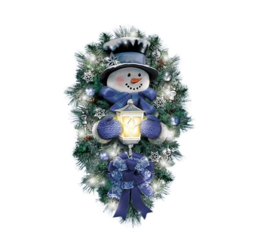 The Bradford Exchange A Warm Winter Welcome Snowman Wreath Issue #2 Handcrafted Always in Bloom® Christmas Wreath with Pine, Ornaments & Snowflakes Christmas Decoration by Thomas Kinkade 24-Inches