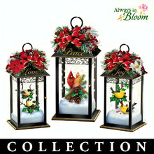 Load image into Gallery viewer, The Bradford Exchange Nature’s Glory Table Centerpiece Issue #3 Joy Illuminated Holiday Lantern with Songbird Sculptures and Always in Bloom Floral Arrangement Christmas Decoration 8-Inches - RCE Global Solutions
