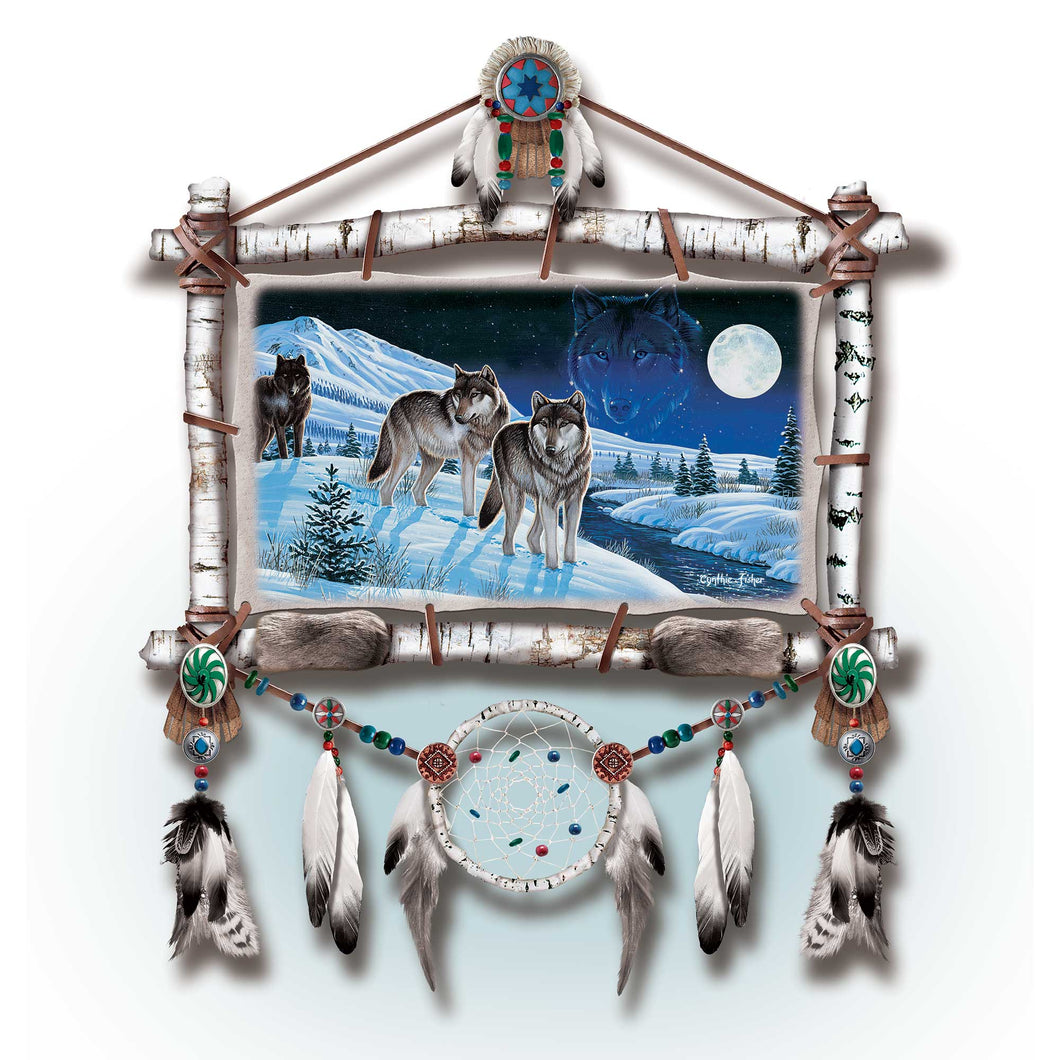 The Bradford Exchange Arctic Visions from Sentinels of the Sky Illuminating Wall Plaque Collection Dreamcatcher with Wolf Art by Cynthie Fisher 10-inches - RCE Global Solutions