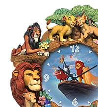 Load image into Gallery viewer, The Bradford Exchange Disney The Lion King 30th Anniversary Wall Clock Handcrafted &amp; Hand Painted with 12 Sculpted Characters Dimensional Movie Scene Art 12.5-inches - RCE Global Solutions
