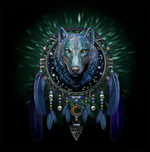 Load image into Gallery viewer, The Bradford Exchange Luminous Spirits Starlight Dreamcatcher Collection Issue #1 Celestial Guardian Color-Changing Dreamcatchers With Sculptural 3D Wolf Head 10.25-Inches - RCE Global Solutions
