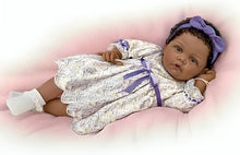 Load image into Gallery viewer, The Ashton-Drake Galleries So Truly Real All God's Grace in One Tiny Face Lifelike Baby Doll with A Cross Bracelet and Featuring A Purple-Accented Dress 20-inches
