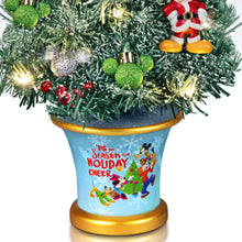Load image into Gallery viewer, The Bradford Exchange Disney Tis the Season Tabletop Christmas Tree Mickey Mouse Minnie Mouse Pre Lit LED Holiday Decor Always in Bloom Pine Boughs Timer Lights 14-Inches
