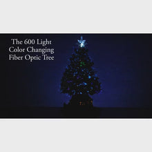 Load and play video in Gallery viewer, The Bradford Exchange Thomas Kinkade Holiday Sparkle Tabletop Christmas Tree Decoration Color Changing Fiber Optic Lights Illuminated Sculpted Village Star Topper Rotating Train 8 Melodies 18-Inches
