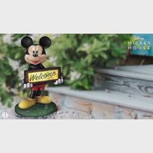 Load and play video in Gallery viewer, The Bradford Exchange Disney Mickey Mouse Fully Sculpted Solar Powered Outdoor Welcome Sign With Built in Light Sensing Solar Panel UV and Water Resistant 16&quot;-Inches
