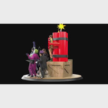 Load and play video in Gallery viewer, The Hamilton Collection Holy Bombs Away Batman Robin and Catwoman Vs. Arch Villains Joker Penguin Riddler Illuminated Sculpture 13.5-inches
