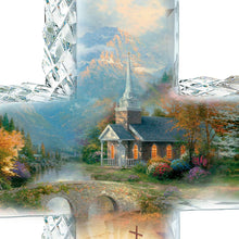 Load image into Gallery viewer, The Bradford Exchange Thomas Kinkade Faceted Crystalline Cross with Chapel Art and Uplifting Message - RCE Global Solutions
