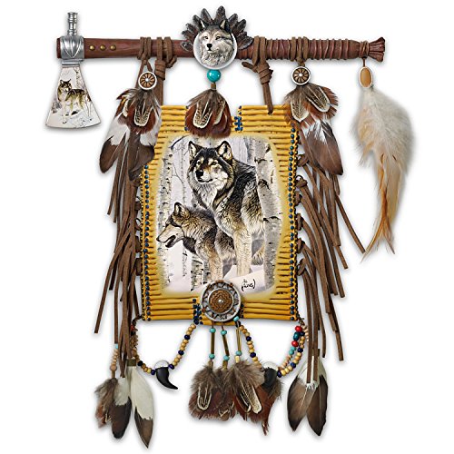 Al Agnew Wolf Art Replica Breastplate and Tomahawk Wall Decor by The Bradford Exchange - RCE Global Solutions