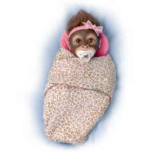 Load image into Gallery viewer, The Ashton - Drake Galleries Snuggle Suri Lifelike Baby Monkey Girl Doll With RealTouch® Vinyl Skin and Weighted Cloth Body Hand Applied Mohair Magnetic Pacifier Leopard Print Bunting 14&quot;-inches - RCE Global Solutions
