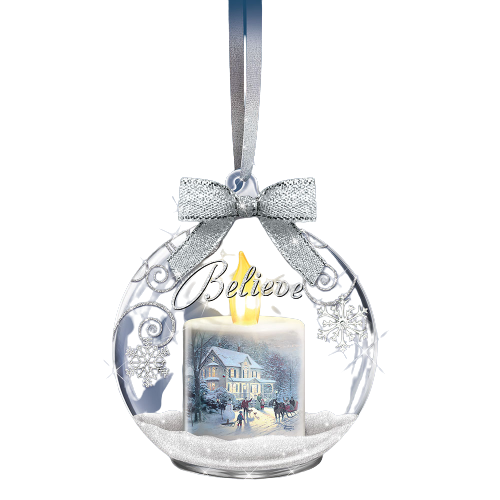 The Bradford Exchange Believe Candles Glow Illuminated Glass Christmas Ornament Decorations by Thomas Kinkade 4.5-inches - RCE Global Solutions
