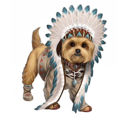 The Hamilton Collection Chief Little Paws Yorkie Indian Native Dog Figurine 4.5"-Inches