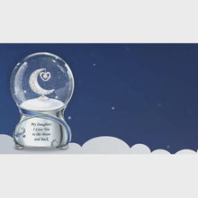 Load and play video in Gallery viewer, The Bradford Exchange My Daughter, I Love You to The Moon and Back Snowglobe with Moon and Heart Charm
