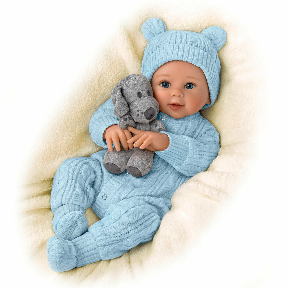 The Ashton - Drake Galleries Aiden Snuggle Pup Baby With Plush Dog RealTouch® Vinyl Skin So Truly Real® Lifelike & Realistic Weighted Doll by Sherry Rawn 17-inches - RCE Global Solutions