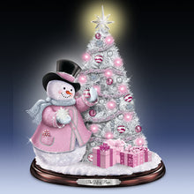 Load image into Gallery viewer, The Bradford Exchange Breast Cancer Awareness Gift of Hope Snowman &amp; Pre-Lit Tabletop Tree Christmas Decoration 12-Inches - RCE Global Solutions
