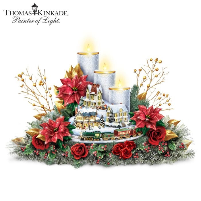 The Bradford Exchange Thomas Kinkade Always In Bloom - Lights Of The Holidays Musical Table Centerpiece Illuminated Village Sculpture, Flameless Candles And Moving Train - RCE Global Solutions