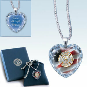 Firefighter Crystal Heart Pendant Necklace by The Bradford Exchange - RCE Global Solutions