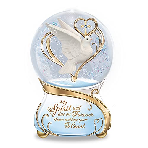 The Bradford Exchange Forever Within Your Heart Remembrance Glitter Globe with A Porcelain Base Featuring A Hand-Painted Sculptural Dove & Adorned with A Faux-Jeweled Cross 6-inches - RCE Global Solutions