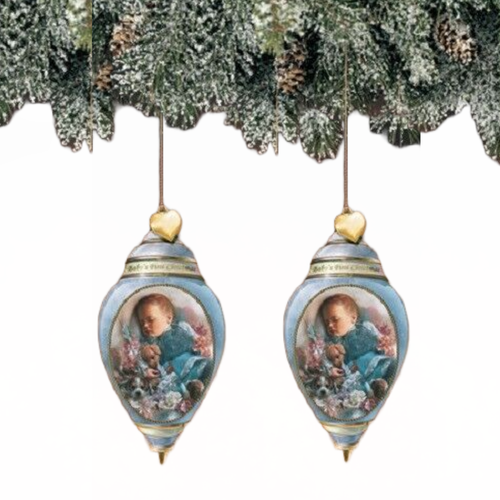 The  Bradford Exchange Baby's First Christmas Porcelain Ornament Baby Boy Decorations Pack of 2 - RCE Global Solutions