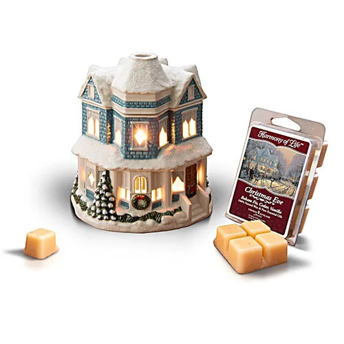 The Bradford Exchange Thomas Kinkade A Holiday Gathering and Christmas Eve Wax Cubes Aromatherapy Wax Melt Warmer Sculpture