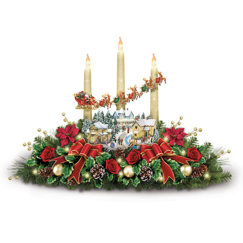 The Bradford Exchange The Lights of Christmas Always In Bloom Illuminated Table Centerpiece by Thomas Kinkade 11.73-inches - RCE Global Solutions