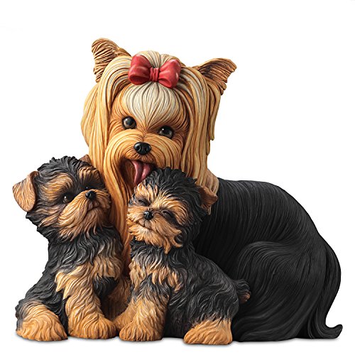 The Bradford Exchange Yorkie Kisses Mama Dog and Puppies Masterpiece Sculpture 11.5"- Inches