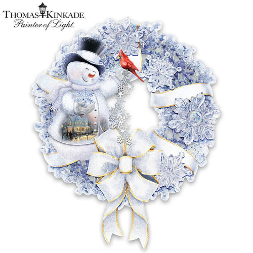 The Bradford Exchange Winter Wonderland Snowman and Cardinal Wreath With Lights And Crystalline Snowflakes Diameter by Thomas Kinkade 15-inches - RCE Global Solutions