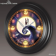 Load image into Gallery viewer, Disney Tim Burton&#39;s The Nightmare Before Christmas Illuminated Outdoor Black Metal Atomic Wall Clock Adorned with Colorful Ghoulish Art from The Movie - RCE Global Solutions
