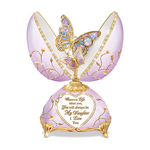 The Bradford Exchange Daughter, Wherever Life Takes You Porcelain Butterfly Faberge-Inspired Egg-Shaped Music Box Featuring 80 Hand-Set Jewels & Adorned with 22K Gold-Plated Accents - RCE Global Solutions