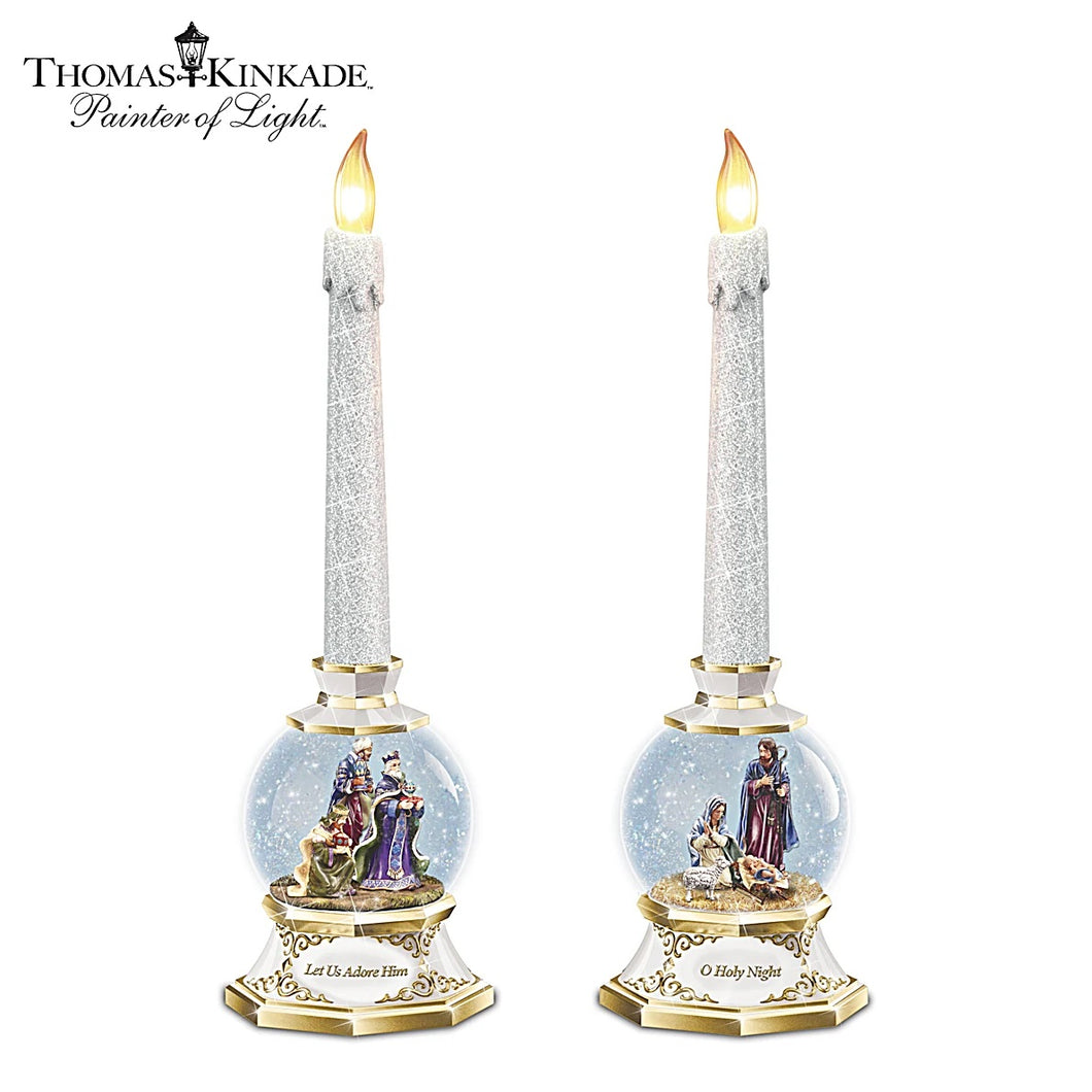 Bradford Exchange Thomas Kinkade Lights Of The Season Nativity Snowglobe Flameless Candles 12 Inches - RCE Global Solutions