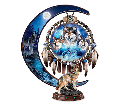 The Bradford Exchange Al Agnew Dreams Of The Spirit Wolf Art Glow-In-The-Dark Crescent Moon Sculpture Dreamcatcher - RCE Global Solutions