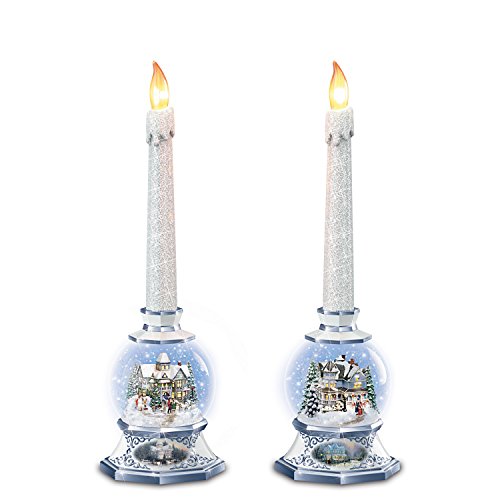 The Bradford Exchange Thomas Kinkade Snowglobe Candleholders and Flameless Candles Light Up - RCE Global Solutions
