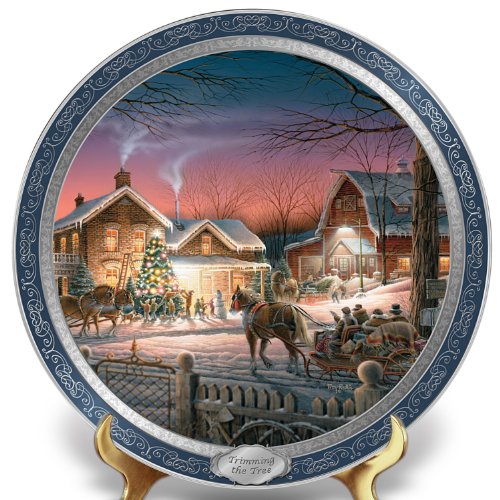The Bradford Exchange Terry Redlin 120th Anniversary Christmas Decoration Collector Plate: Trimming The Tree 12"-Inches