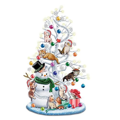 The Bradford Exchange Purr-fectly Mischievous Illuminated Kitten Tabletop Christmas Tree 13-inches - RCE Global Solutions