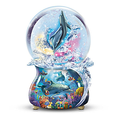 The Bradford Exchange Ocean's Treasure Dolphin Glitter Globe with Music and Color-Changing Lights by David Penfound 5.75-inches - RCE Global Solutions