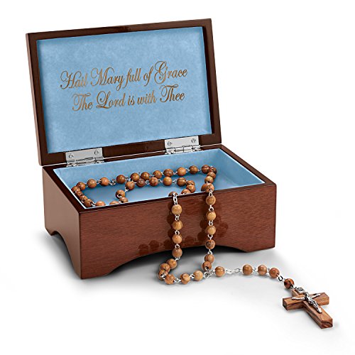 The Bradford Exchange Our Lady of Lourdes Hand-Carved Olive Wood Branch Holy Land Rosary Keepsake Box - RCE Global Solutions