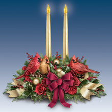 Load image into Gallery viewer, The Bradford Exchange Spirit of the Season Always in Bloom® Christmas Floral Arrangement Table Centerpiece Decoration Lifelike Cardinal Sculptures Two Sculpted Candles and 8 Holiday Music Melodies 14&quot;-Inches - RCE Global Solutions
